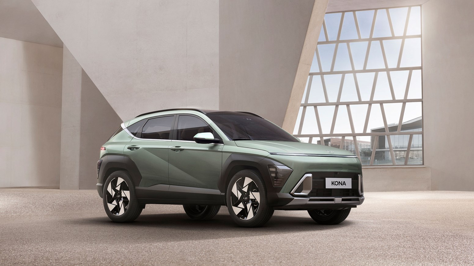 Grön Hyundai KONA 2023 EV design.